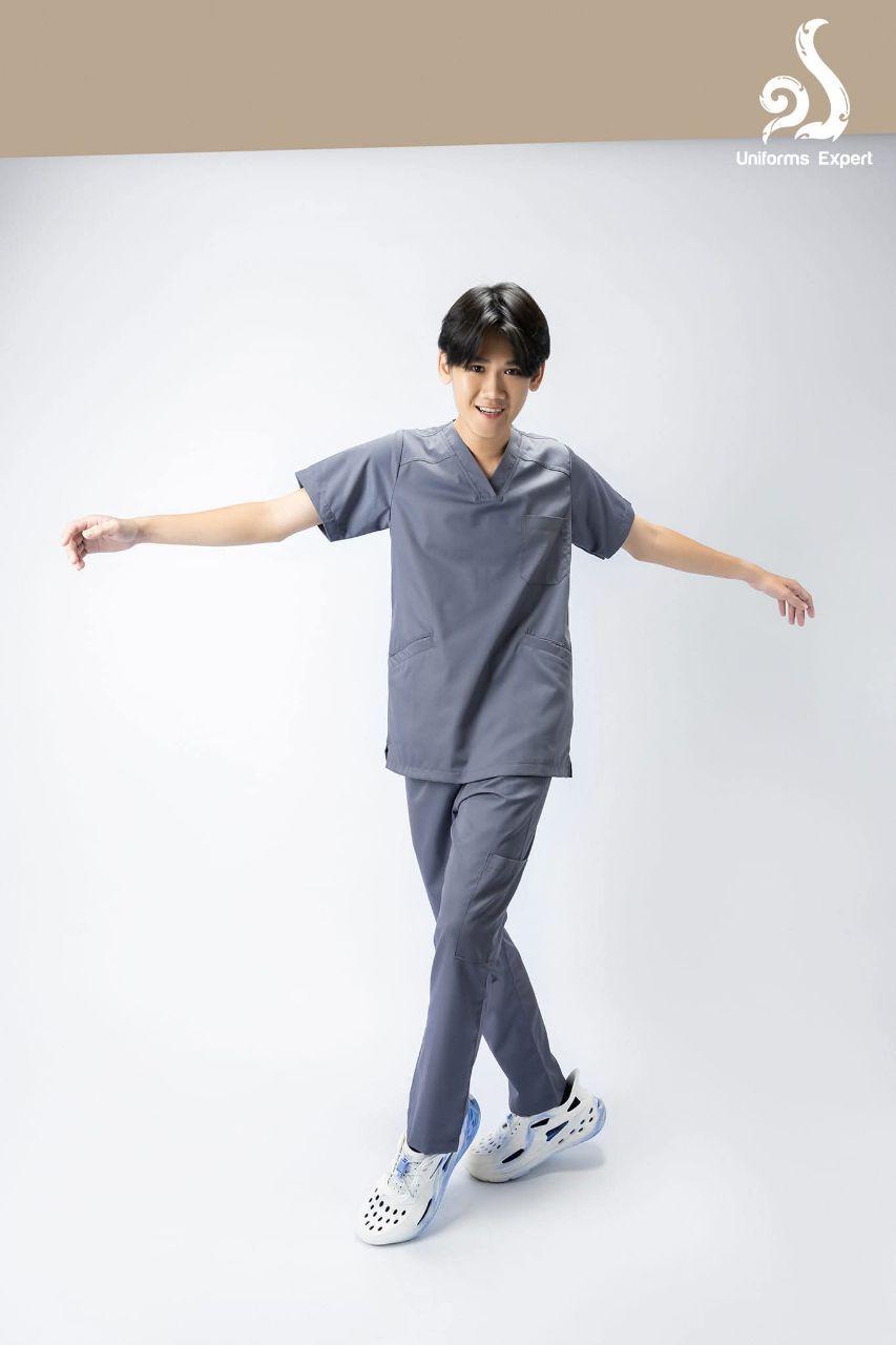 VIPឈុតបុរសពណ៍ប្រផះ - CI men scrubs dark grey color