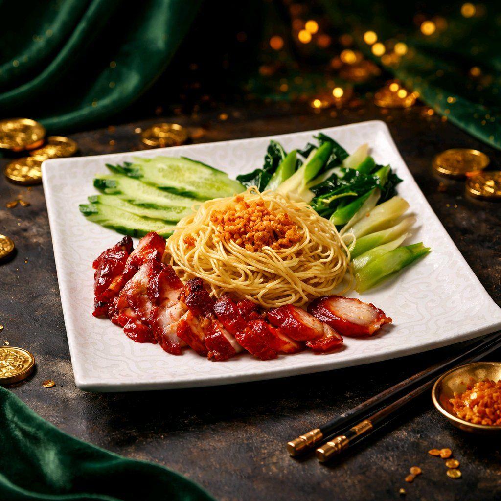 មីគោកសាច់ជ្រូកសាស៊ីវ / Dried Noodle with Chinese BBQ Pork