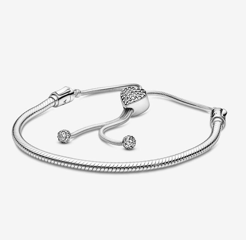 Pandora Moments Pavé Heart Clasp Snake Chain Slider Bracelet