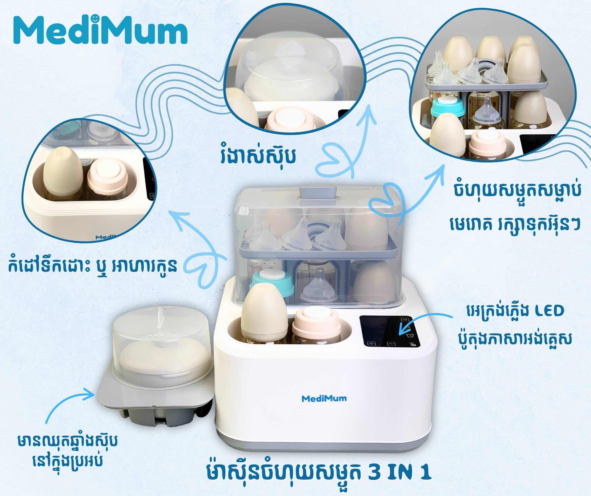 ម៉ាស៊ីនកំដៅទឹកដោះ និងចំហ៊ុយសំងួតដប Medimum