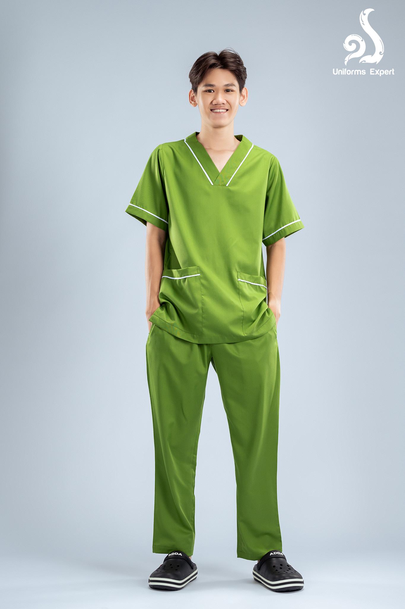 ឈុតបុរសពណ៌ត្រួយចេក ឡាយស - Nurse set for men spring green collar
