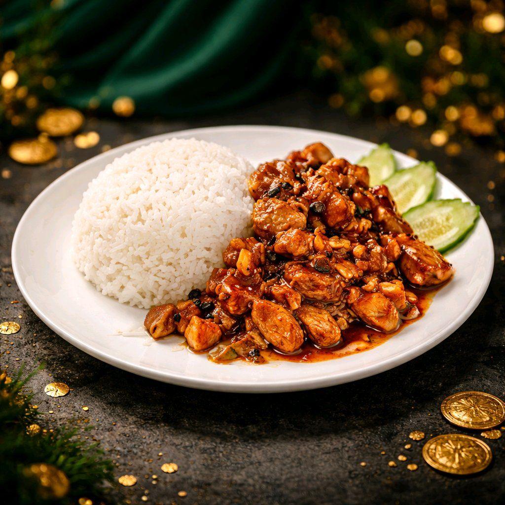 បាយឡុកឡាក់សាច់ជ្រូក / Rice with Lok Lak Pork