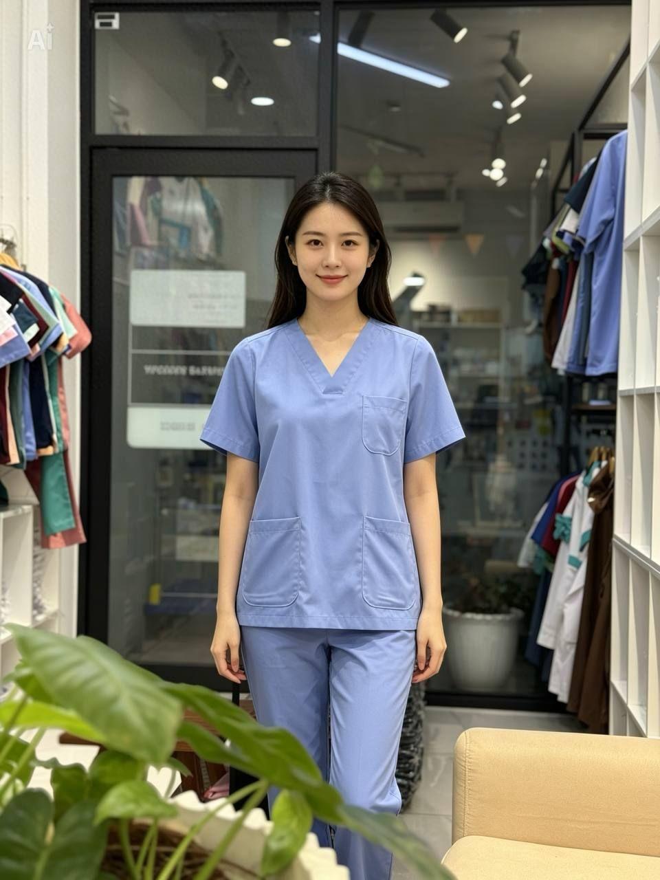ឈុតនារីពណ៌ផ្ទៃមេឃស្រាល -
Nurse set for women Sky blue