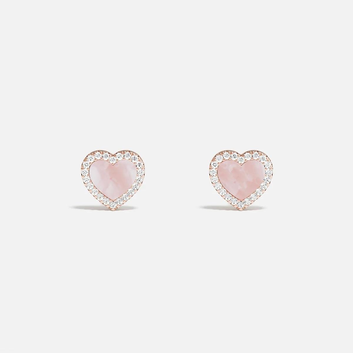 APM Monaco Pink Nacre Heart Stud Earrings