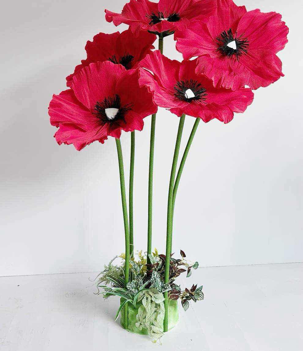 Red Poppy flower set of 5pcs