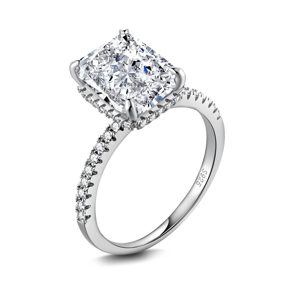 Icônic Crystals Pave Side Stone Hidden Halo 4 Carat Radiant Cut Engagement Ring