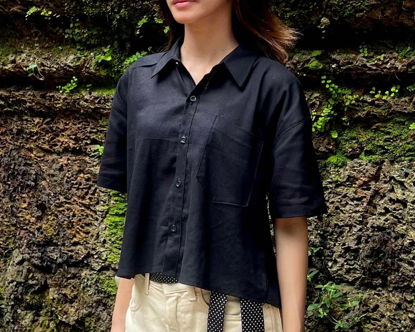 Linen crop shirt-អាវខ្លួនខ្លីលេនីន
