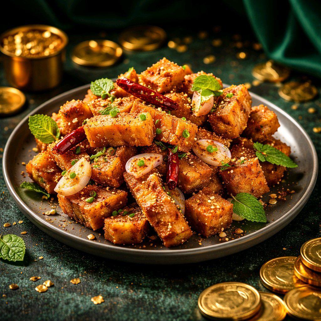 ឡាបសាច់ជ្រូកស្រួយ / Crispy Pork Salad with Toasted Rice Powder