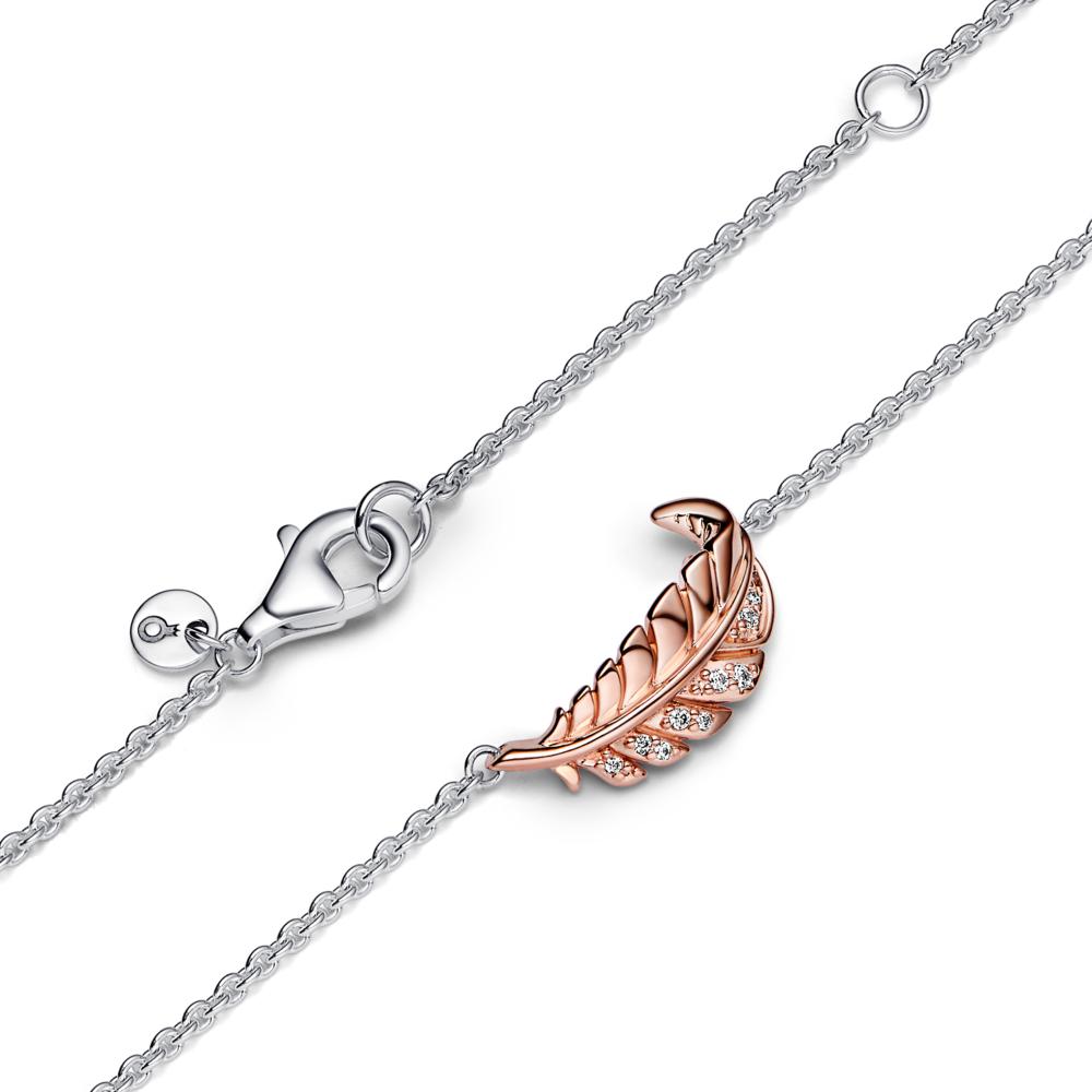 Pandora Two-Tone Floating Curved Feather Collier Necklace
