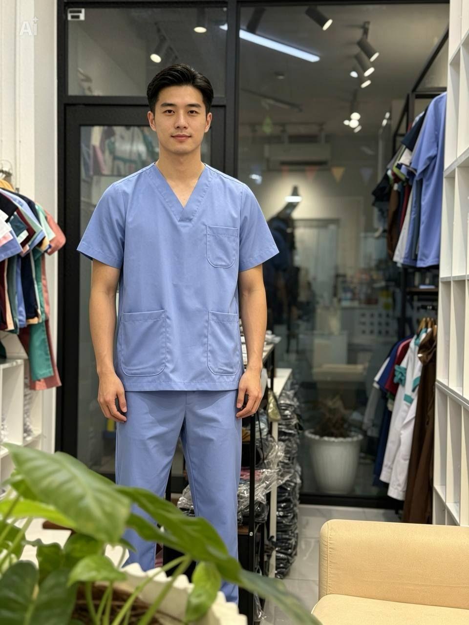 ឈុតបុរសពណ៌ផ្ទៃមេឃ - Nurse set for men sky blue color