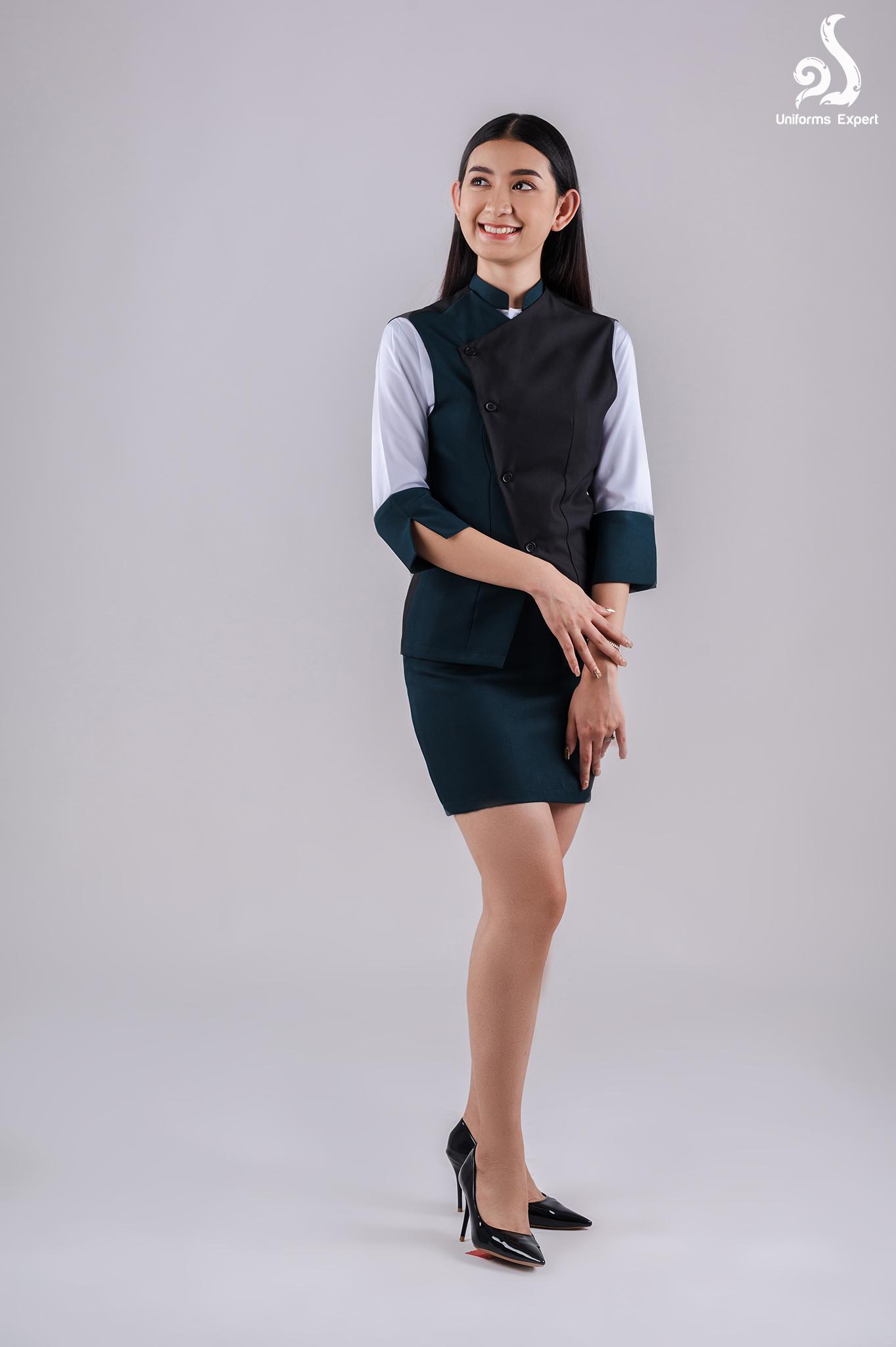 គំរូឈុតឯកសណ្ឋនសម្រាប់នារី ឡាយសំពត់ពណ៌បៃតង - Uniform model set for women with skirt green color