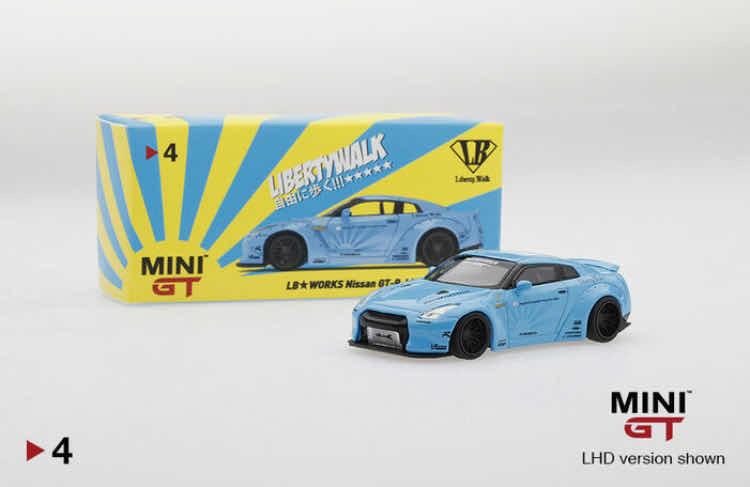 MINI GT 4 LB WORKS Nissan GT-R (R35) Light Blue Type 1, Rear Wing ver 2