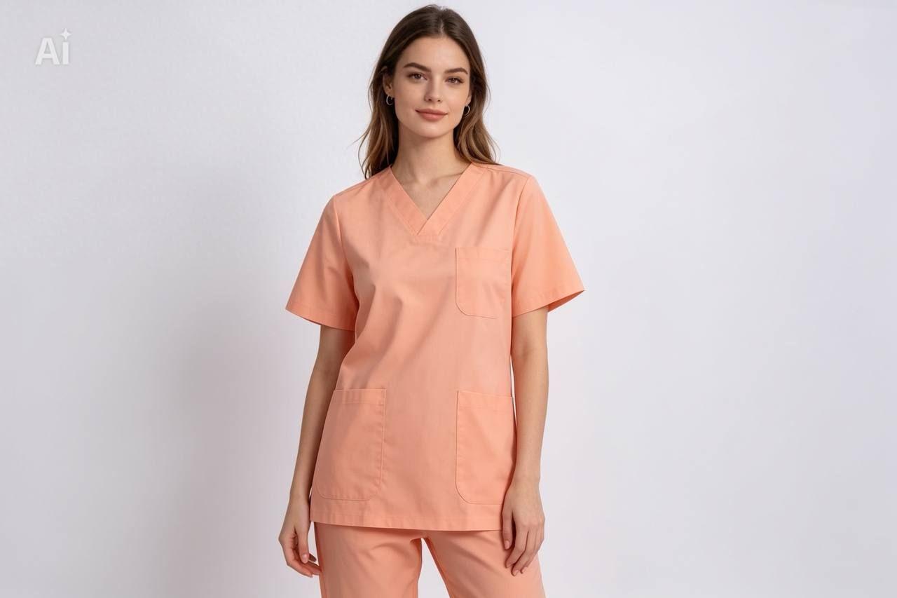ឈុតនារីពណ៌ទឹកក្រូច -Nurse set for women Yellow white color