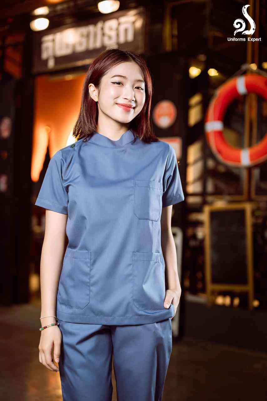 ឈុតនារី ពណ៌ប្រផះ - Nurse set for women Purple gray