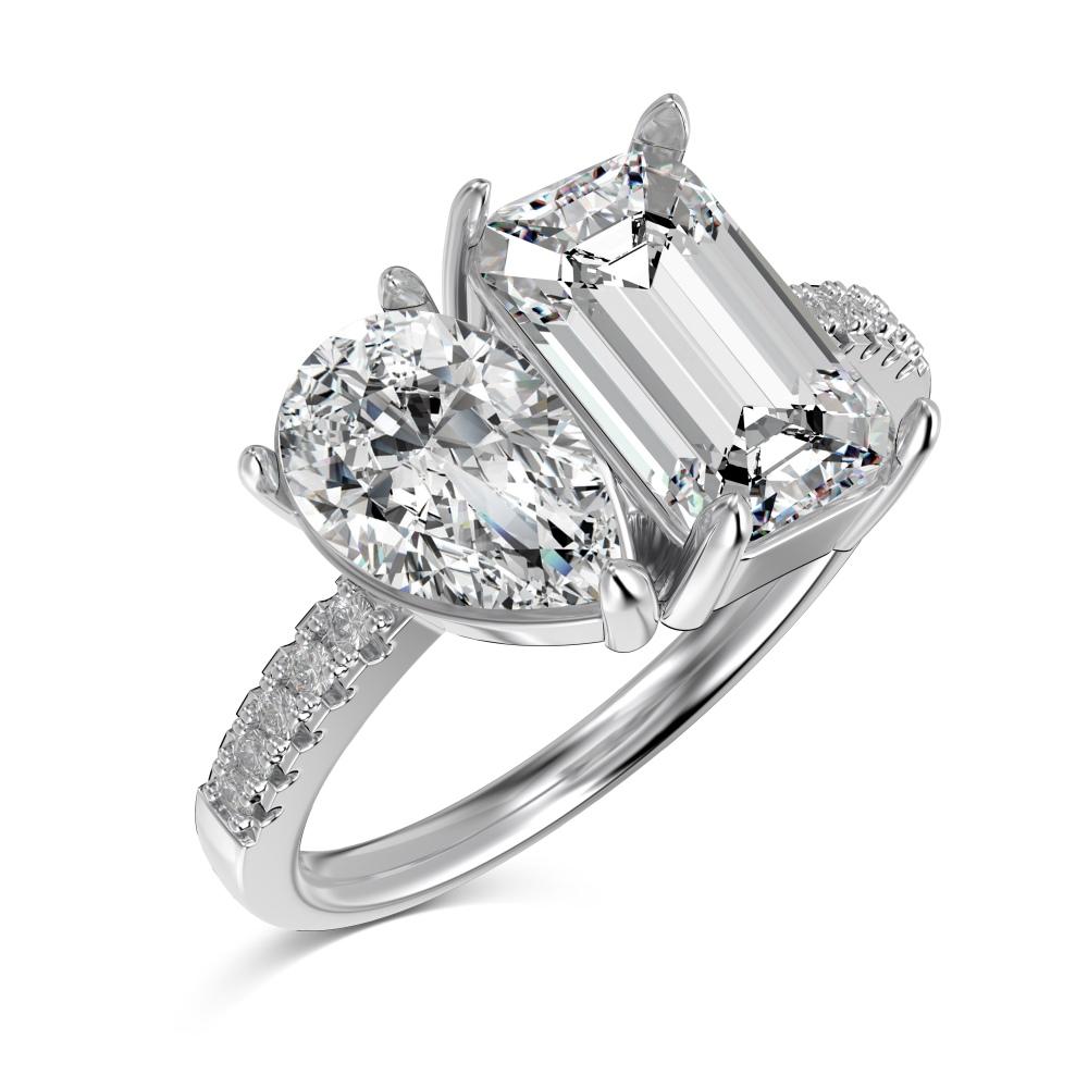 Icônic Crystals  Pear Cut & Emerald Cut Toi Et Moi Engagement Ring