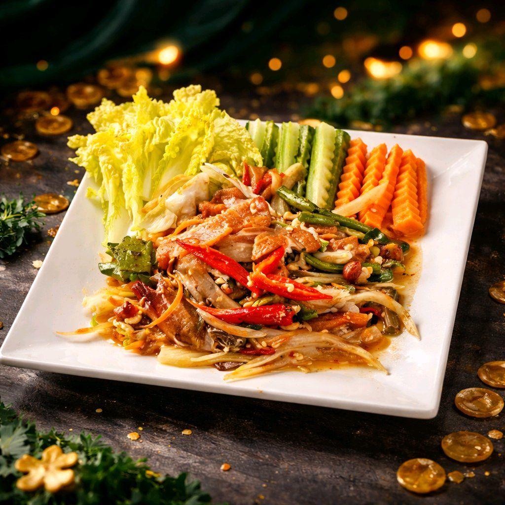 បុកល្ហុងក្តាមថ្មត្រីសាល់ម៉ុន / Papaya with Mud Crab & Salmon Salad