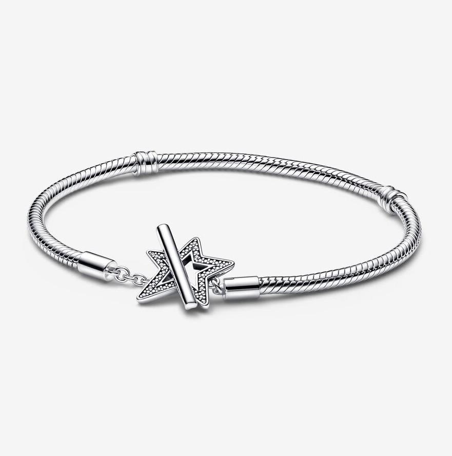 Pandora Moments Asymmetric Star T-bar Snake Chain Bracelet 