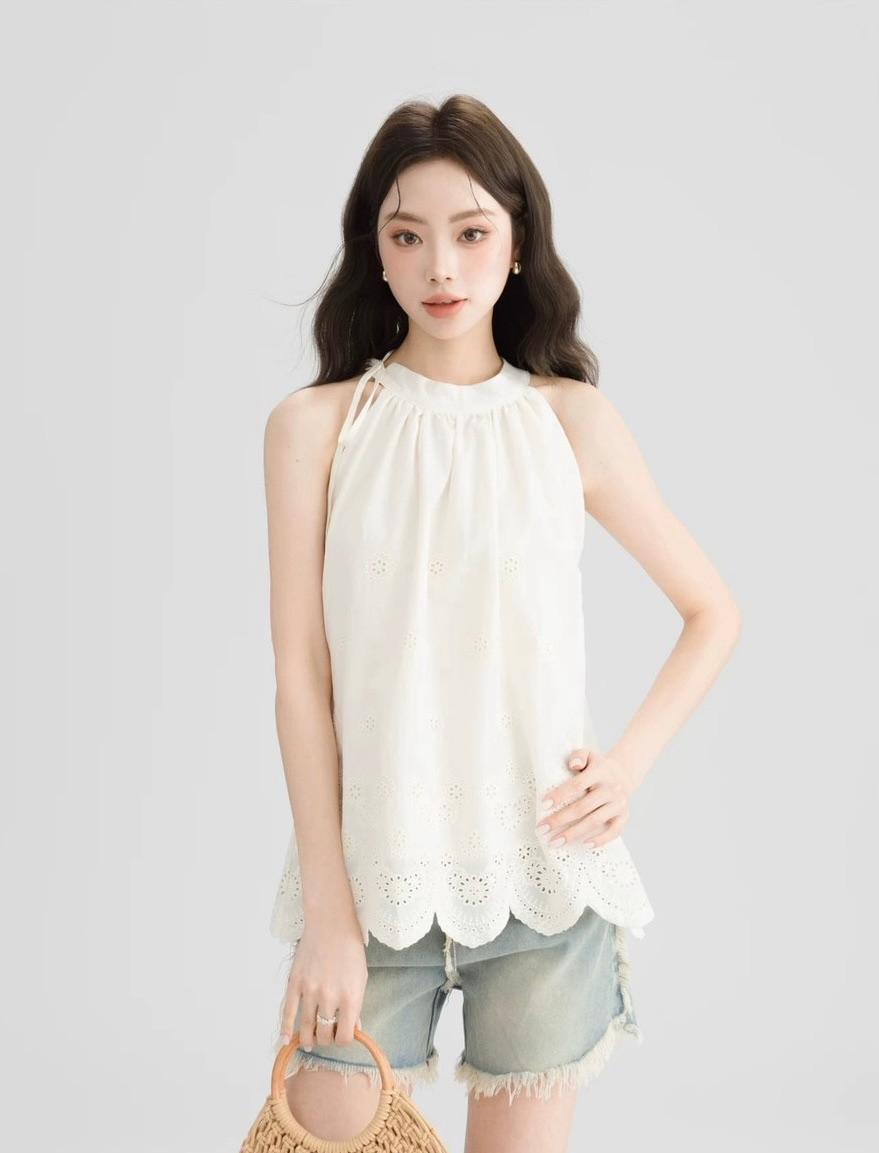 Eyelet halter top