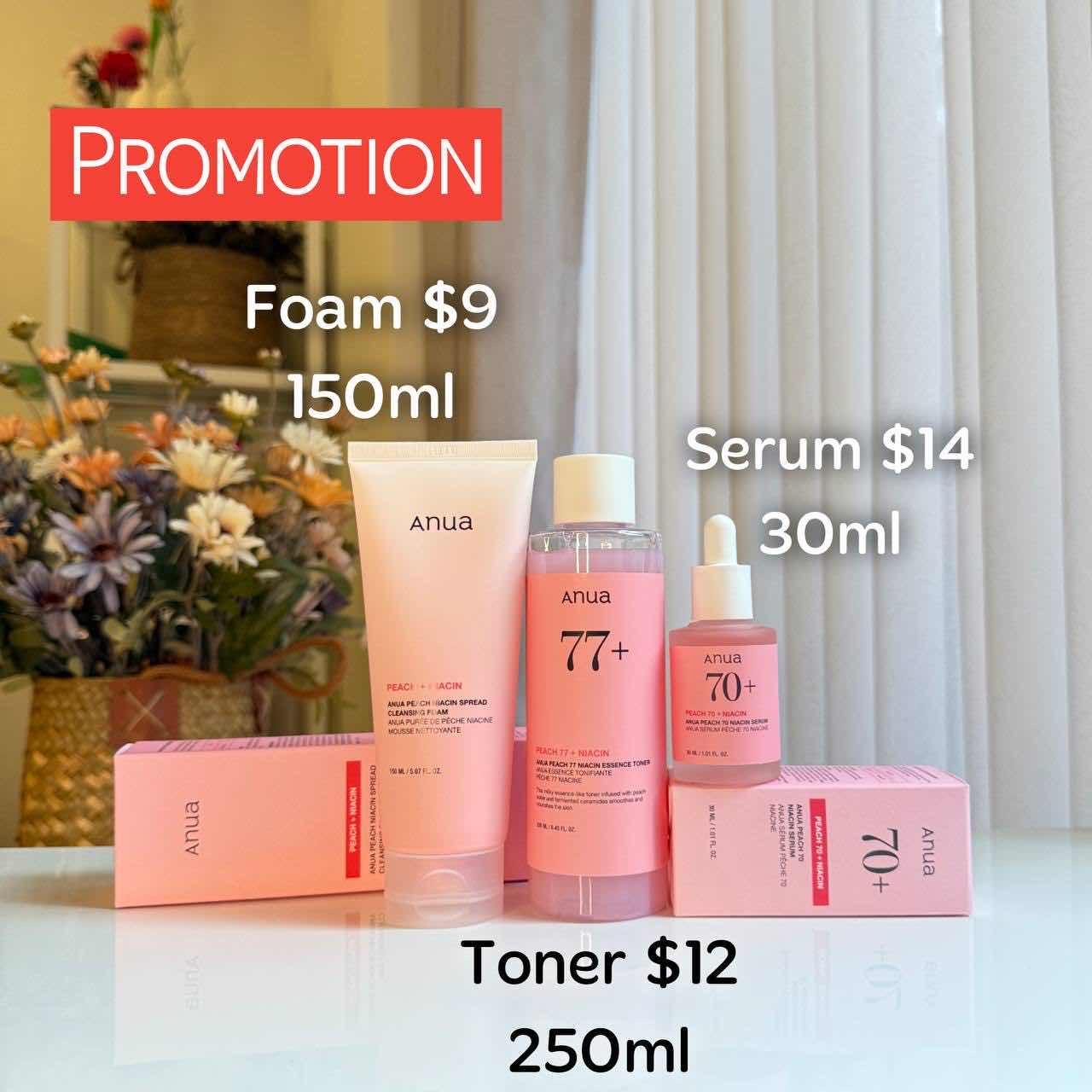Anua Foam $15 Serum $14 Toner $12