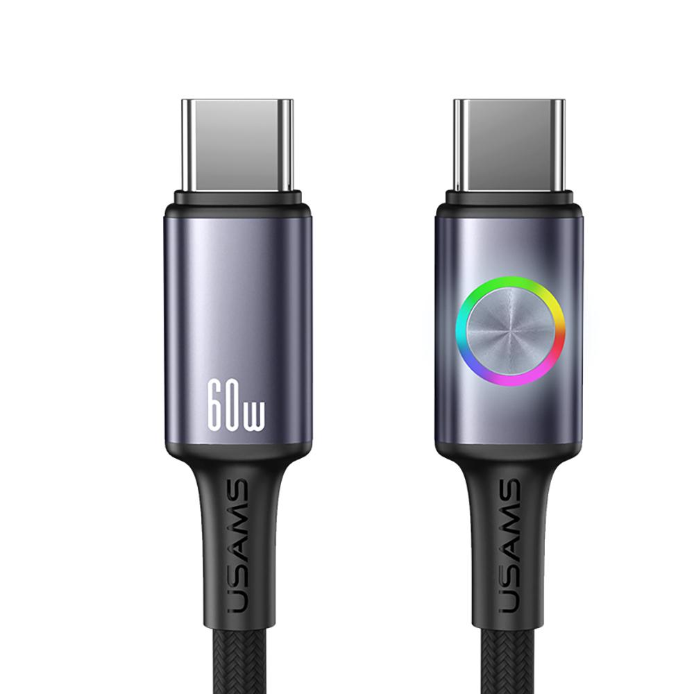 USAMS 60W Aluminum Alloy Data Cable with Colorful Light Type-C To Type-C Cable