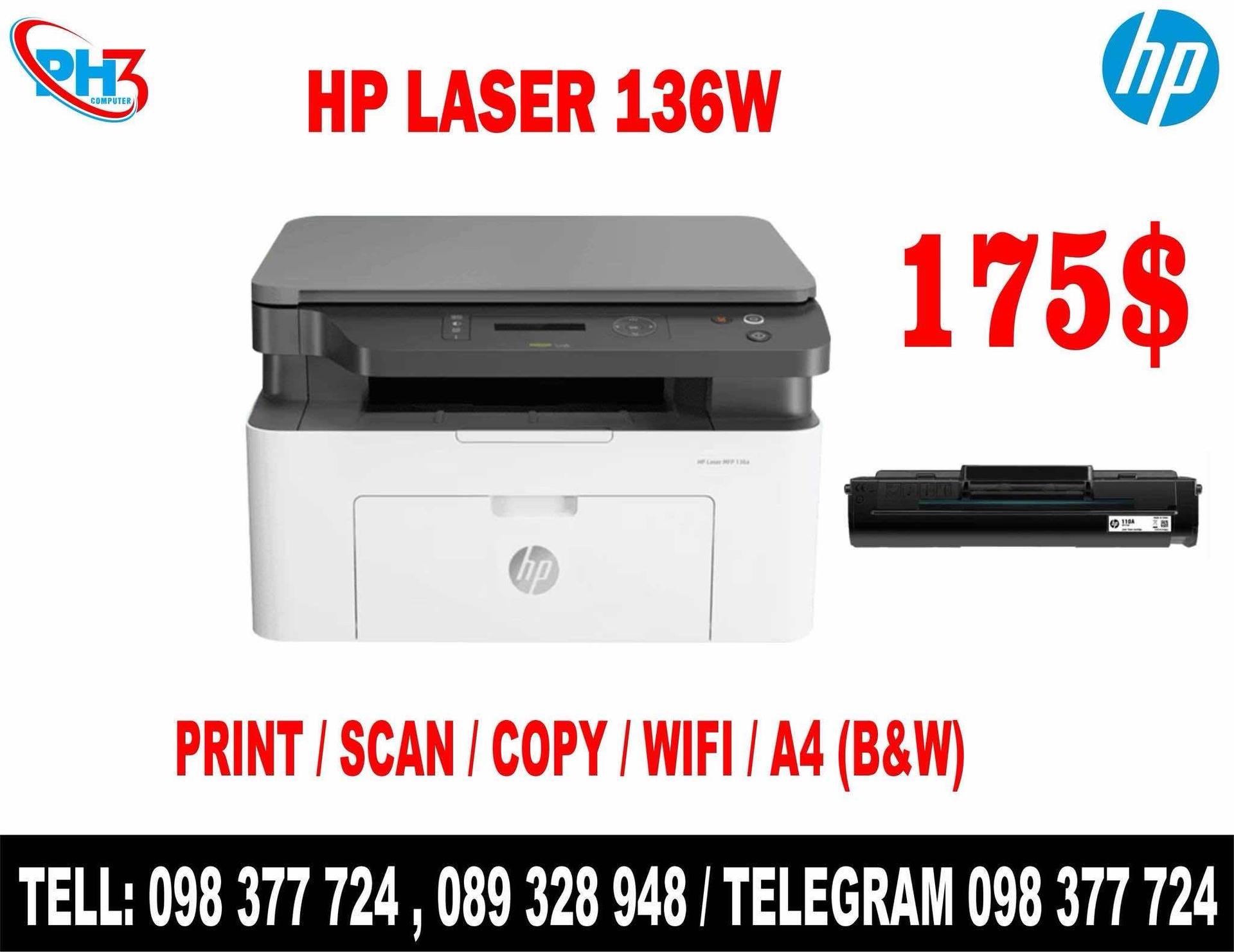 HP Laser 136W /Print Scan Copy Wifi A4 សខ្មៅ​ 175$