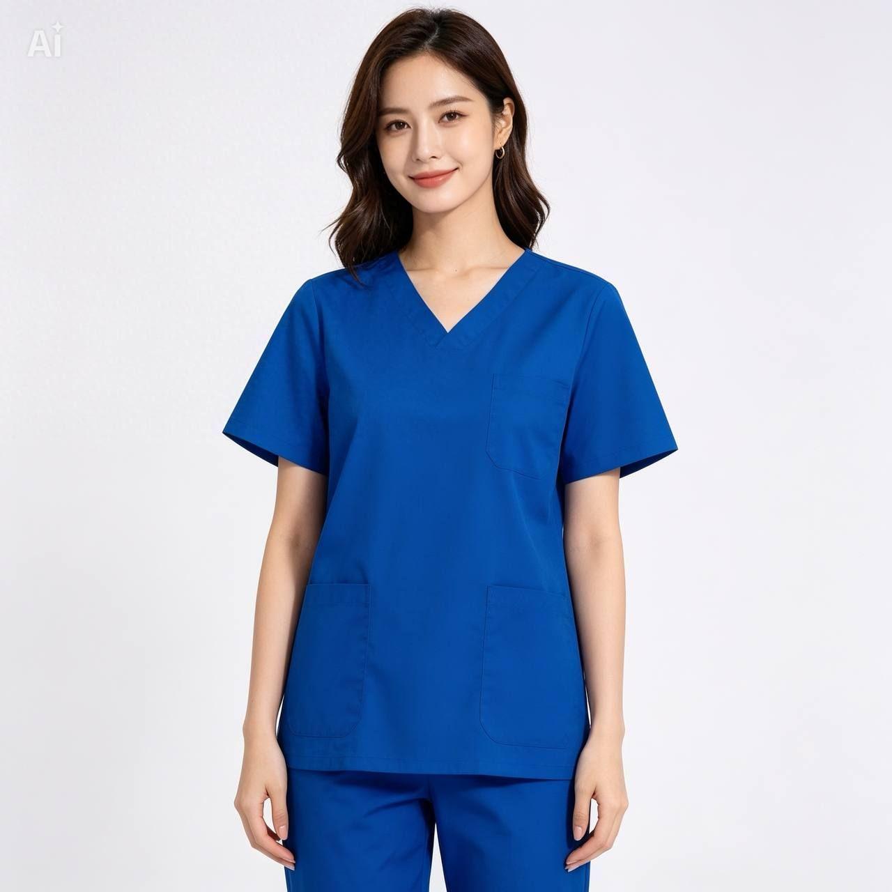 ឈុតនារីពណ៌ទឹកប៊ិច - Nurse set for women royal blue color