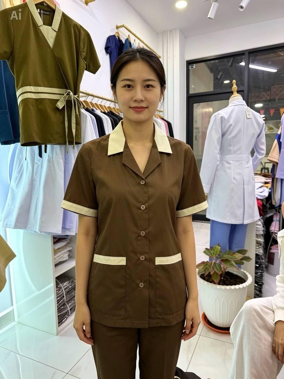 ឈុតឯកសណ្ឋានសម្រាប់ស្រ្តីមេផ្ទះពណ៌ត្នោត