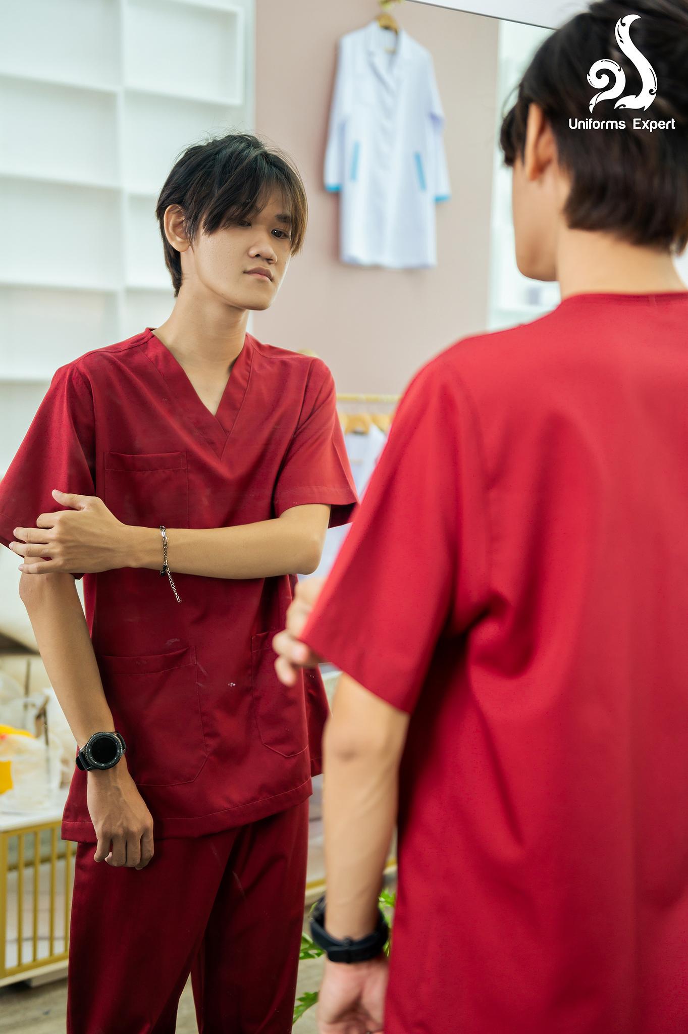 ឈុតបុរសពណ៌ក្រហម - Nurse set for men red color