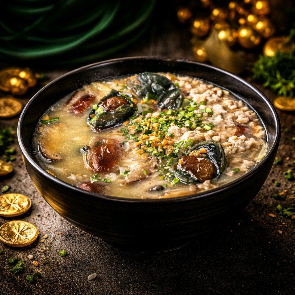 បបរពងទាទឹកក្បុងសាច់ចិញ្ច្រាំ / Rice Congee with Century Egg & Chopped Pork