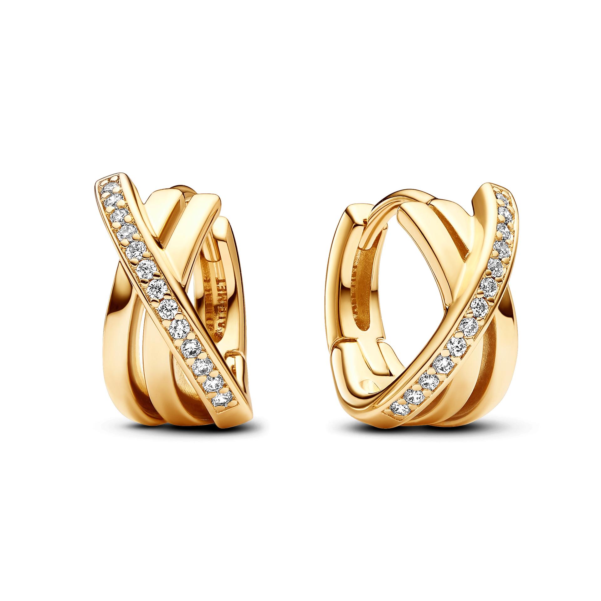 Pandora Gold Crossover Pave Hoop Earrings