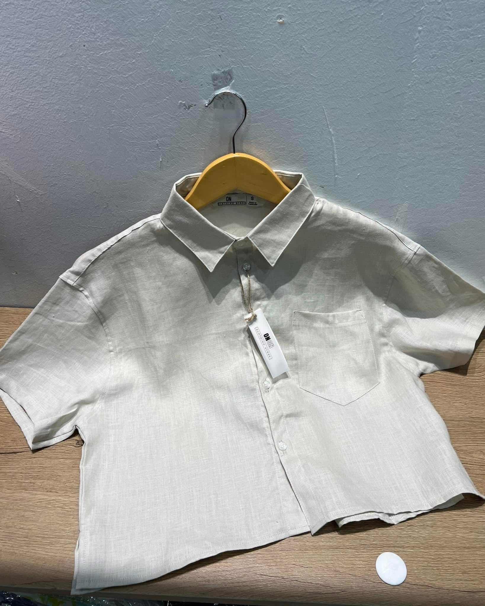 Linen Shirt cropped big size-អាវខ្លួនខ្លីនារី