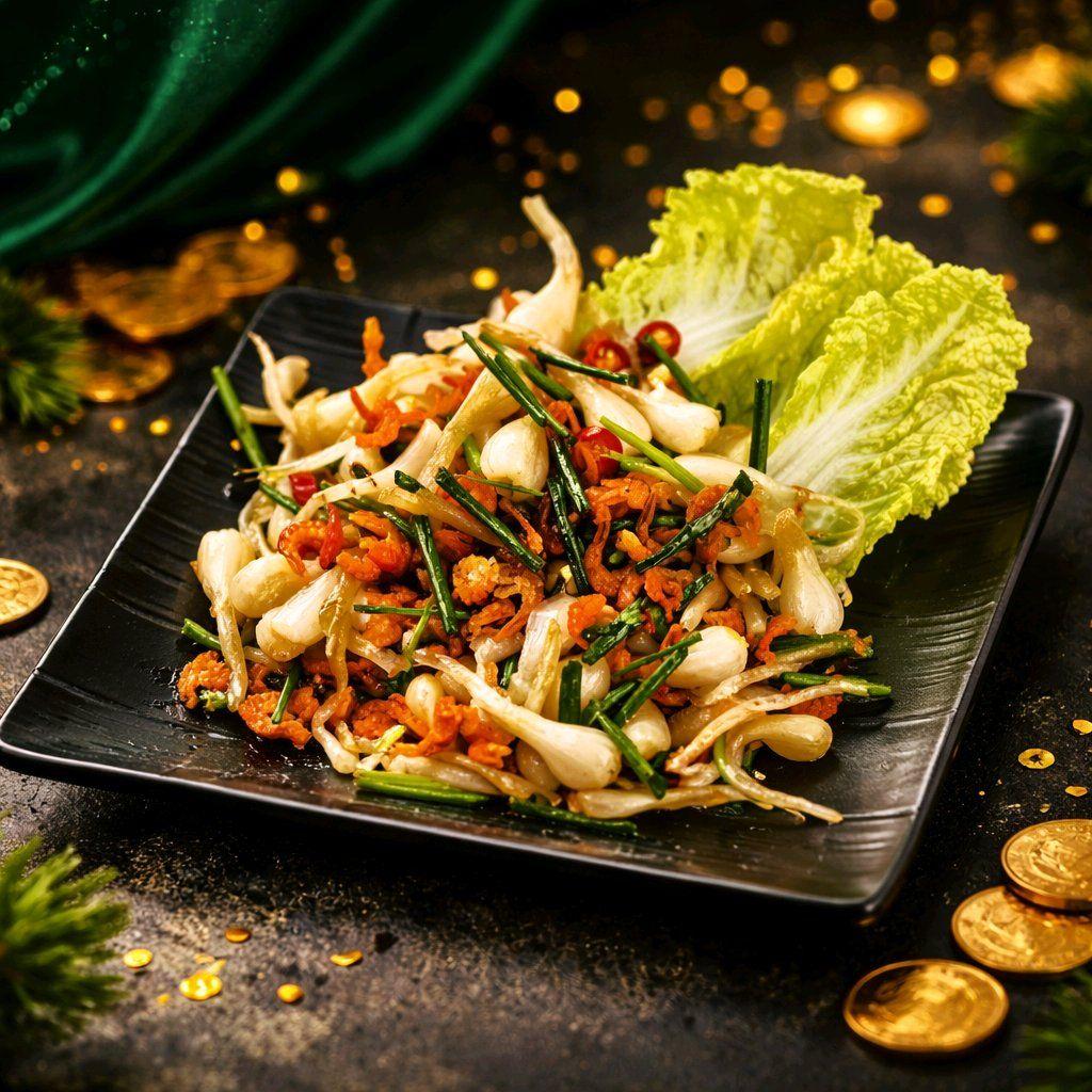 ខ្ទឹមជ្រក់បង្គាក្រៀម / Mixed Dried Shrimp with Pickled Scallion Heads