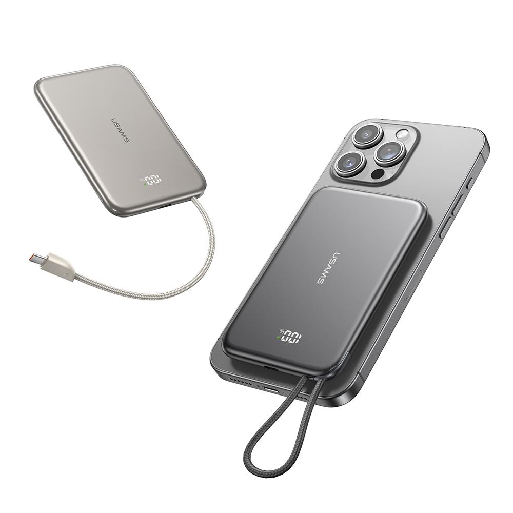 USAMS 20W Ultra-thin Magnetic Digital Display Power Bank with Type-C Cable 5000mAh