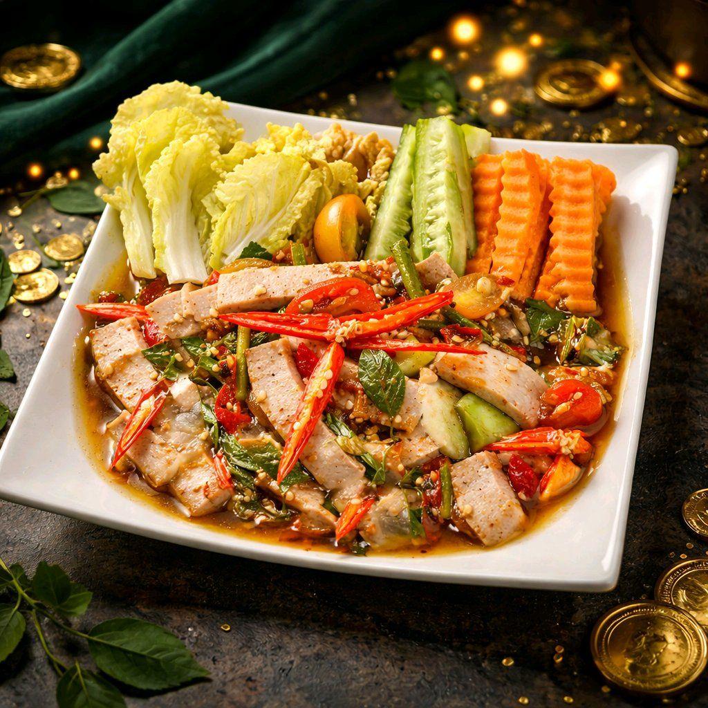 បុកបង្គាប៉ាតេ / Shrimp & Steamed Pork Roll Salad