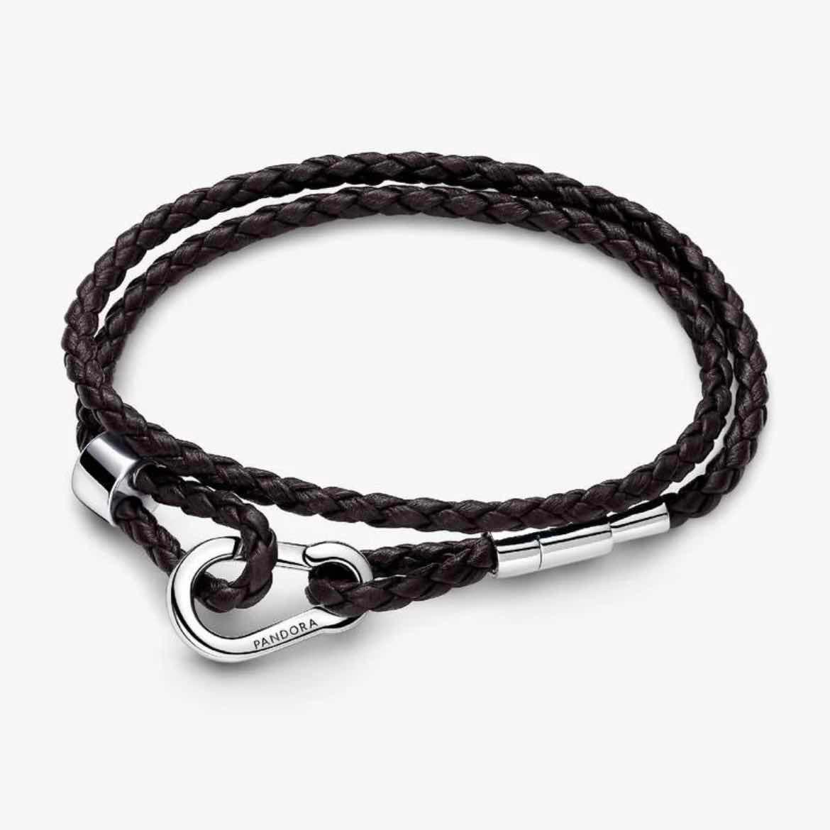 Pandora Moments Brown Braided Double Leather Bracelet