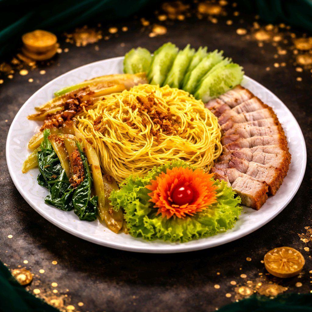 មីគោកសាច់ជ្រូកស្រួយ / Dried Noodle with Crispy Fried Pork