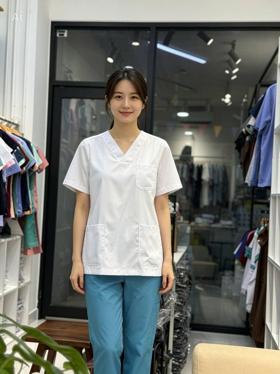 ឈុតនារីពណ៌ស ខោមេឃ -សាច់កាមែល  Nurse set for women mix color