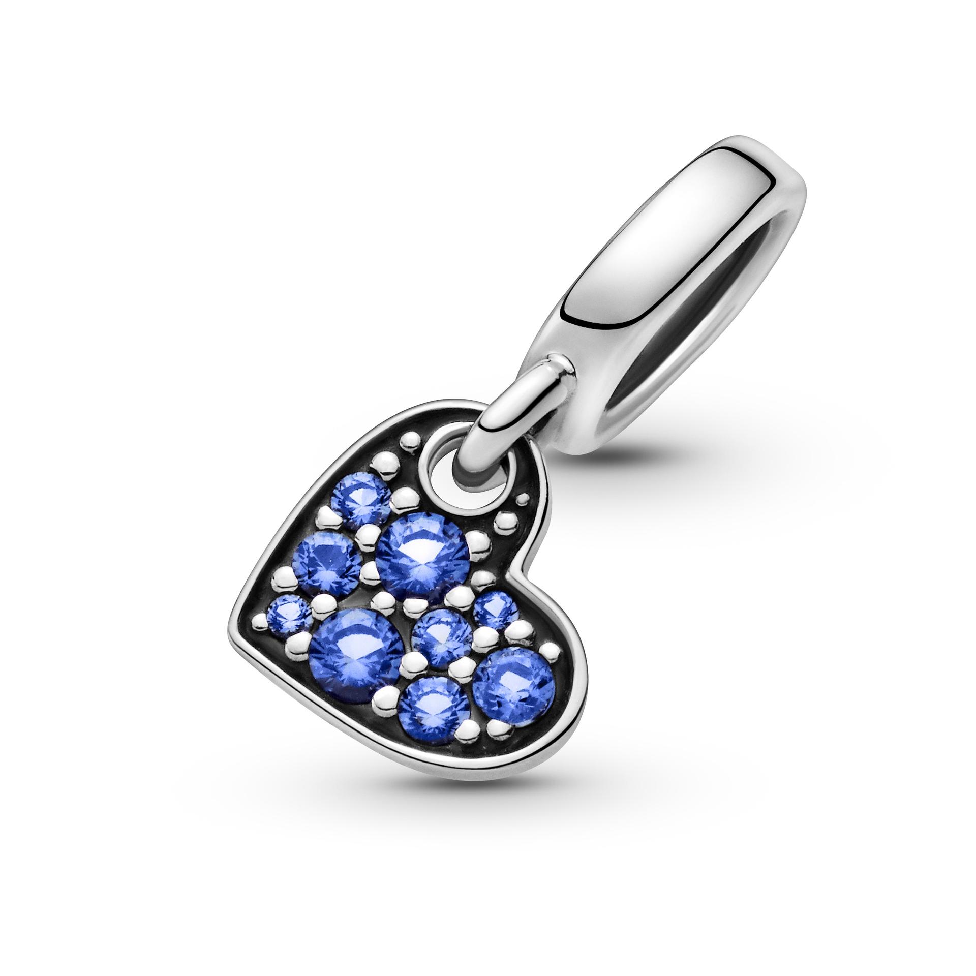 Pandora Stellar Blue Pave Tilted Heart Dangle Charm 