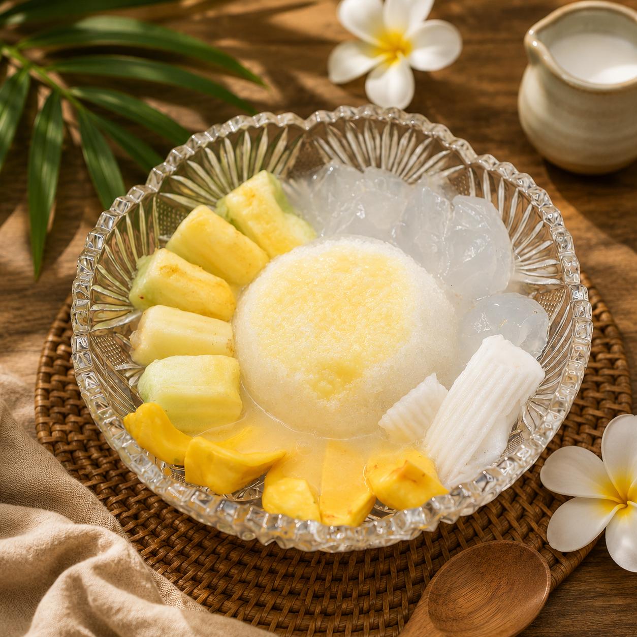 បង្អែមគ្រាប់ត្នោតត្រសក់ស្រូវ / Palm seed and local  Melon Creamy  Coconut