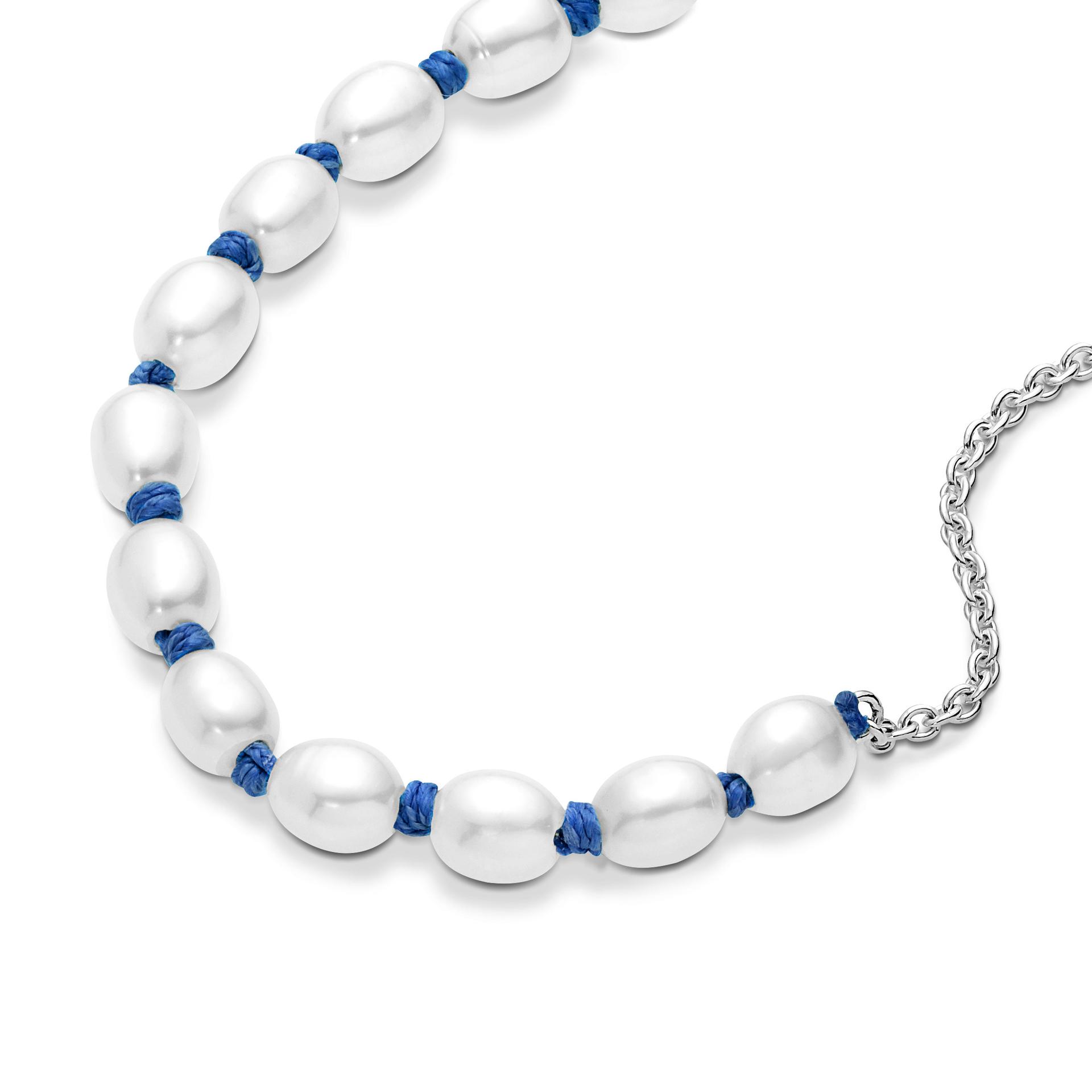 Treated Freshwater Cultured Pearl Blue Cord Chain Bracelet