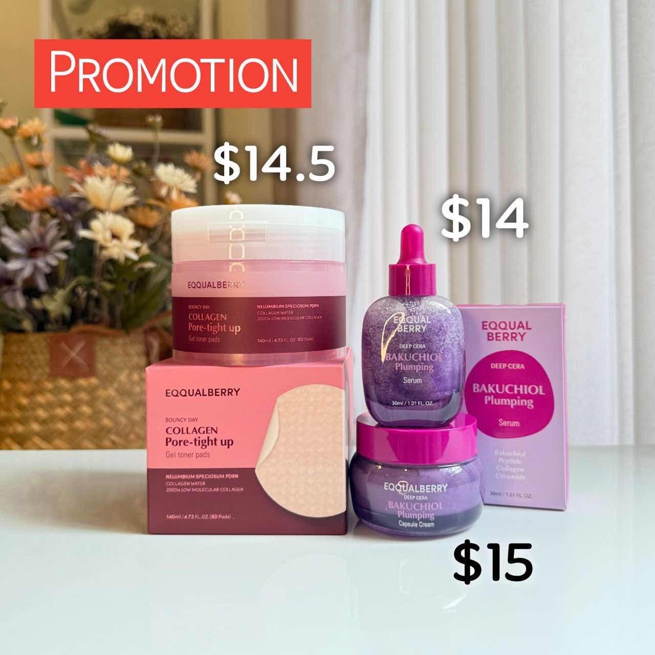 EQQUAL BERRY Gel Toner Pad $14.5 Serum $14 Cream $15
