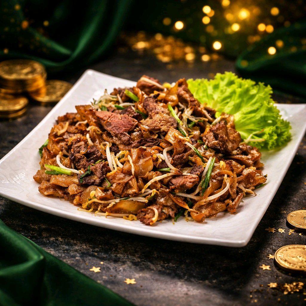 ឆាគុយទាវកាត់សាច់គោ / Stir Fried Flat Noodle with Beef