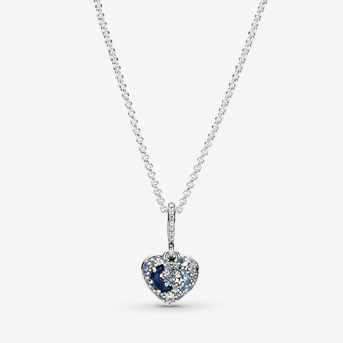 Pandora Sparkling Blue Moon & Stars Heart Necklace