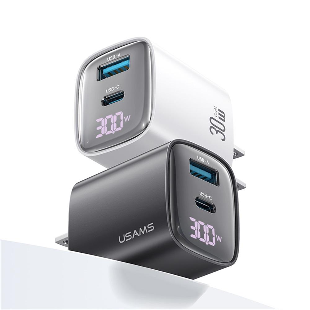 USAMS 30W A+C GaN Digital Display Fast Charger