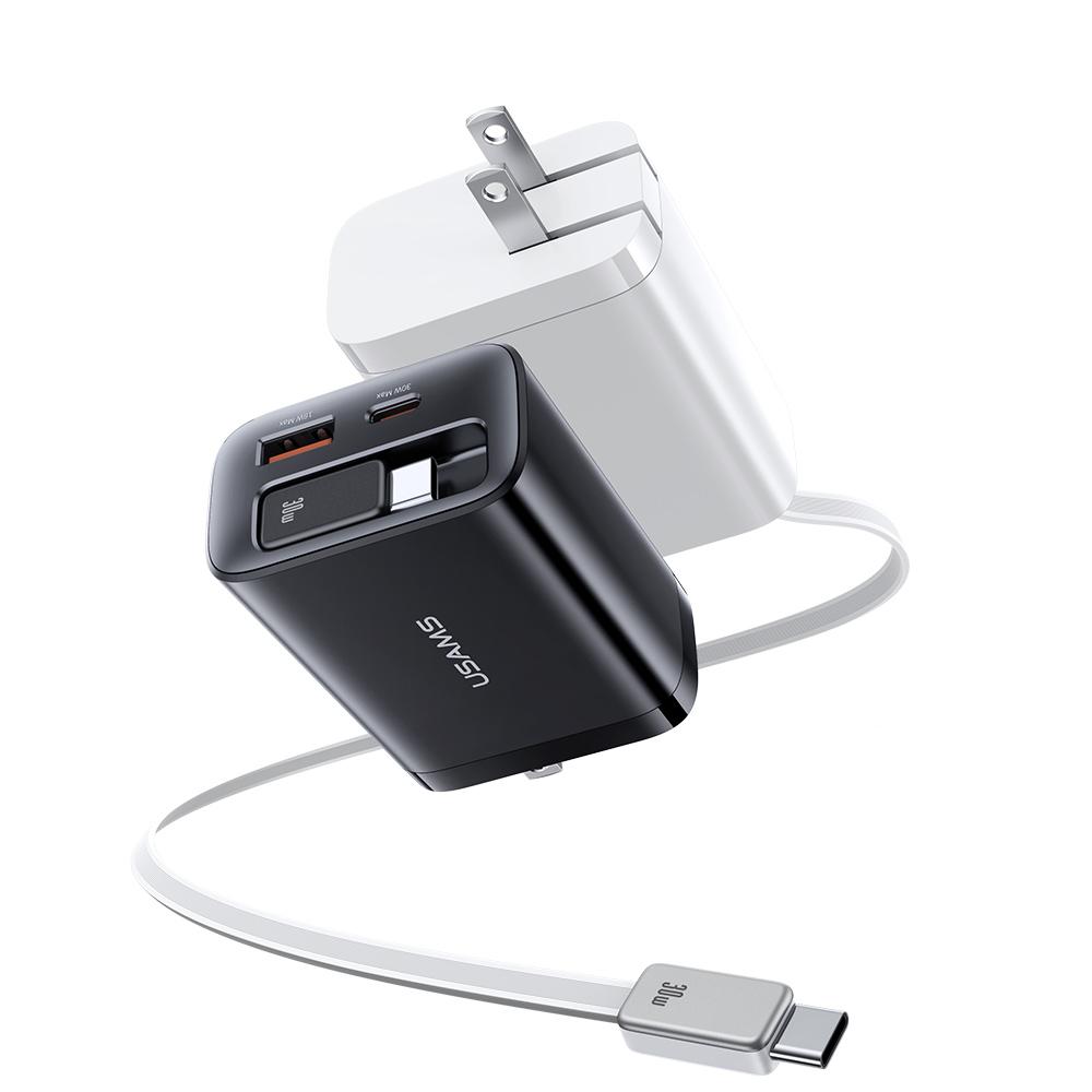 USAMS 30W Fast Charger with Retractable Type-C Cable