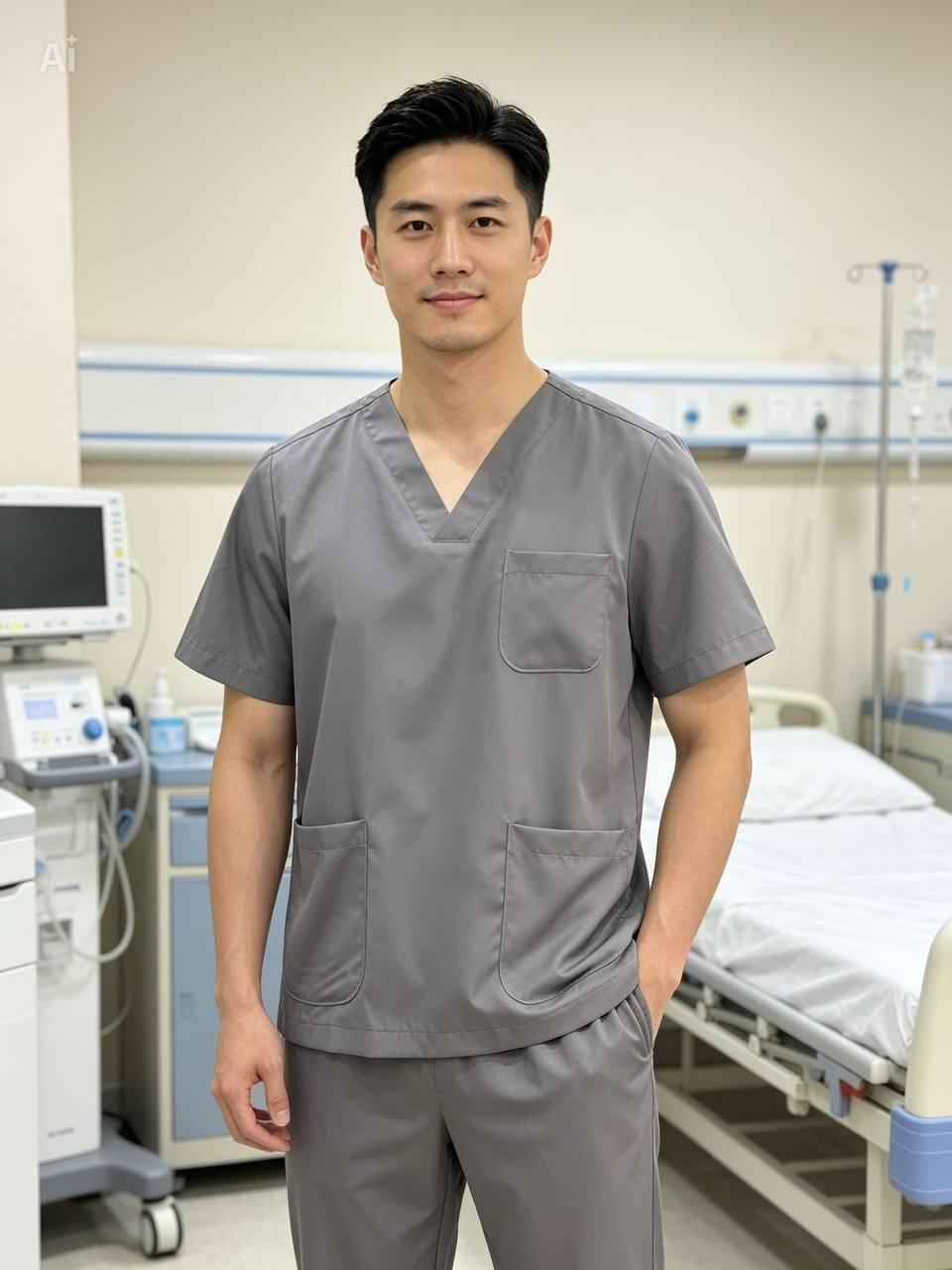 ឈុតបុរសពណ៌ ប្រផះ - Nurse set for men grey color