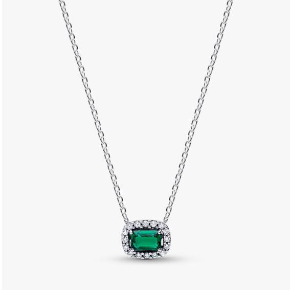Pandora Rectangular Sparkling Green Halo Pendant Necklace