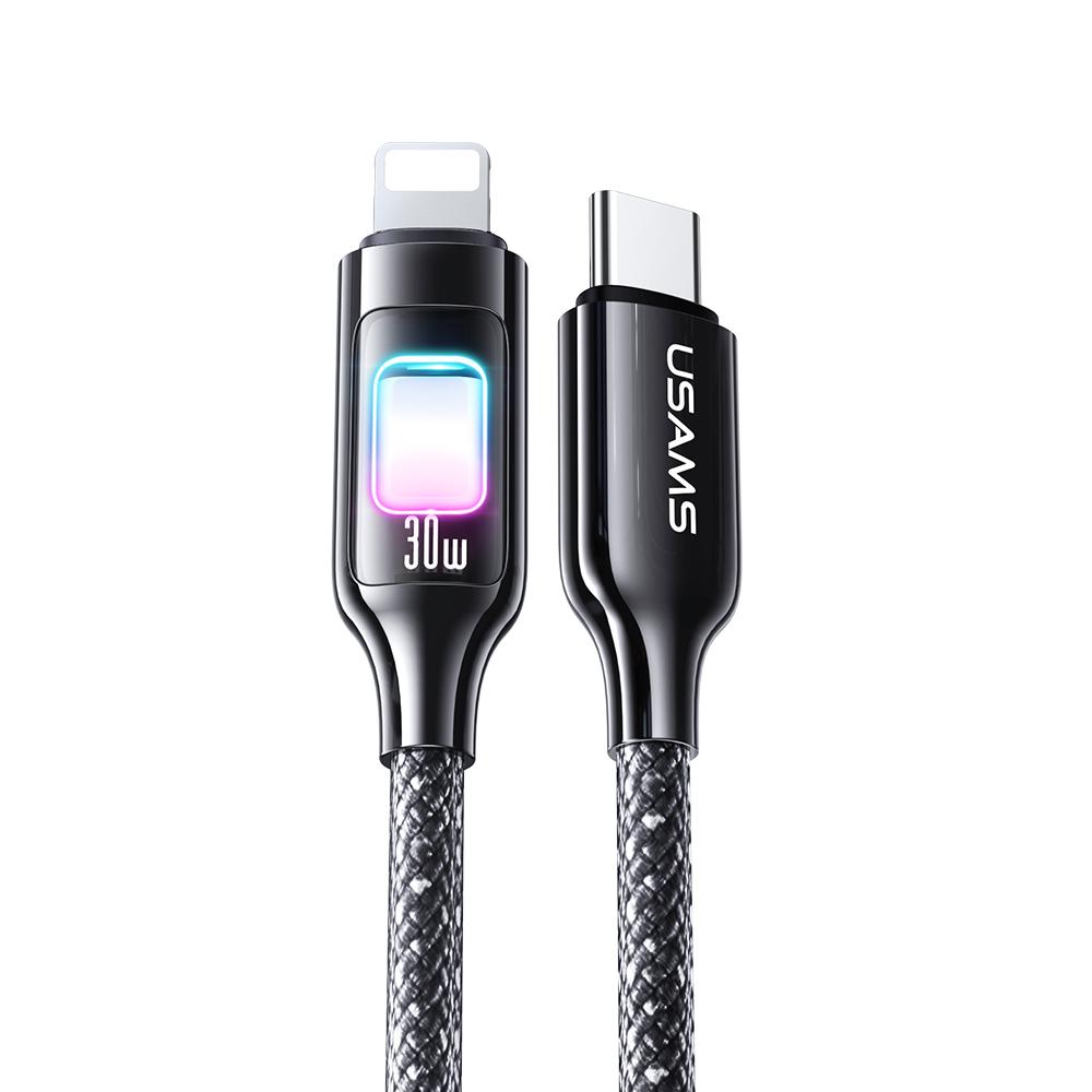 USAMS 30W Type-C To Lightning Zinc Alloy Data Cable with Colorful Light