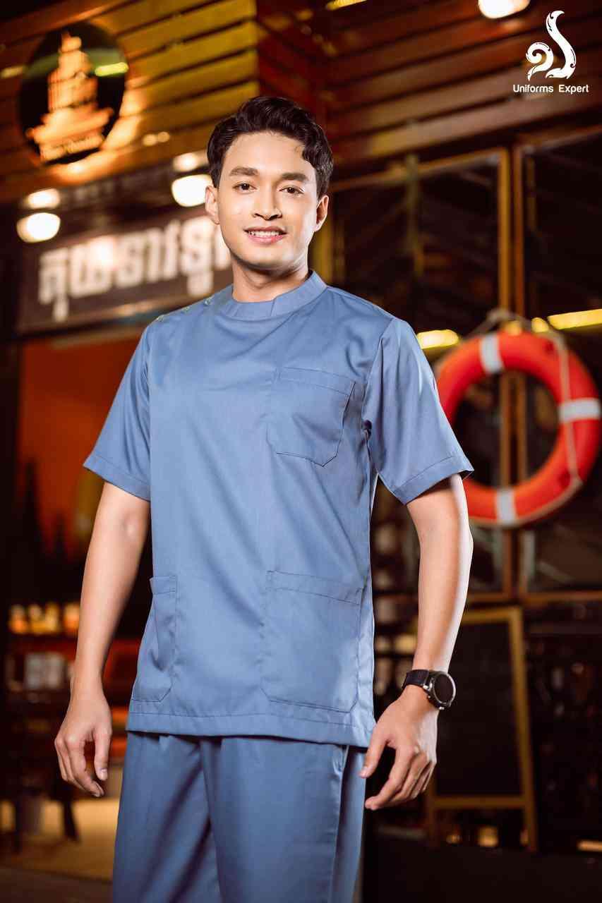 ឈុតបុរសពណ៌ប្រផះឌិត - Nurse set for men purple grey color