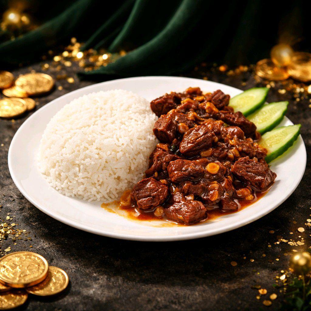 បាយឡុកឡាក់សាច់គោ / Rice with Lok Lak Beef